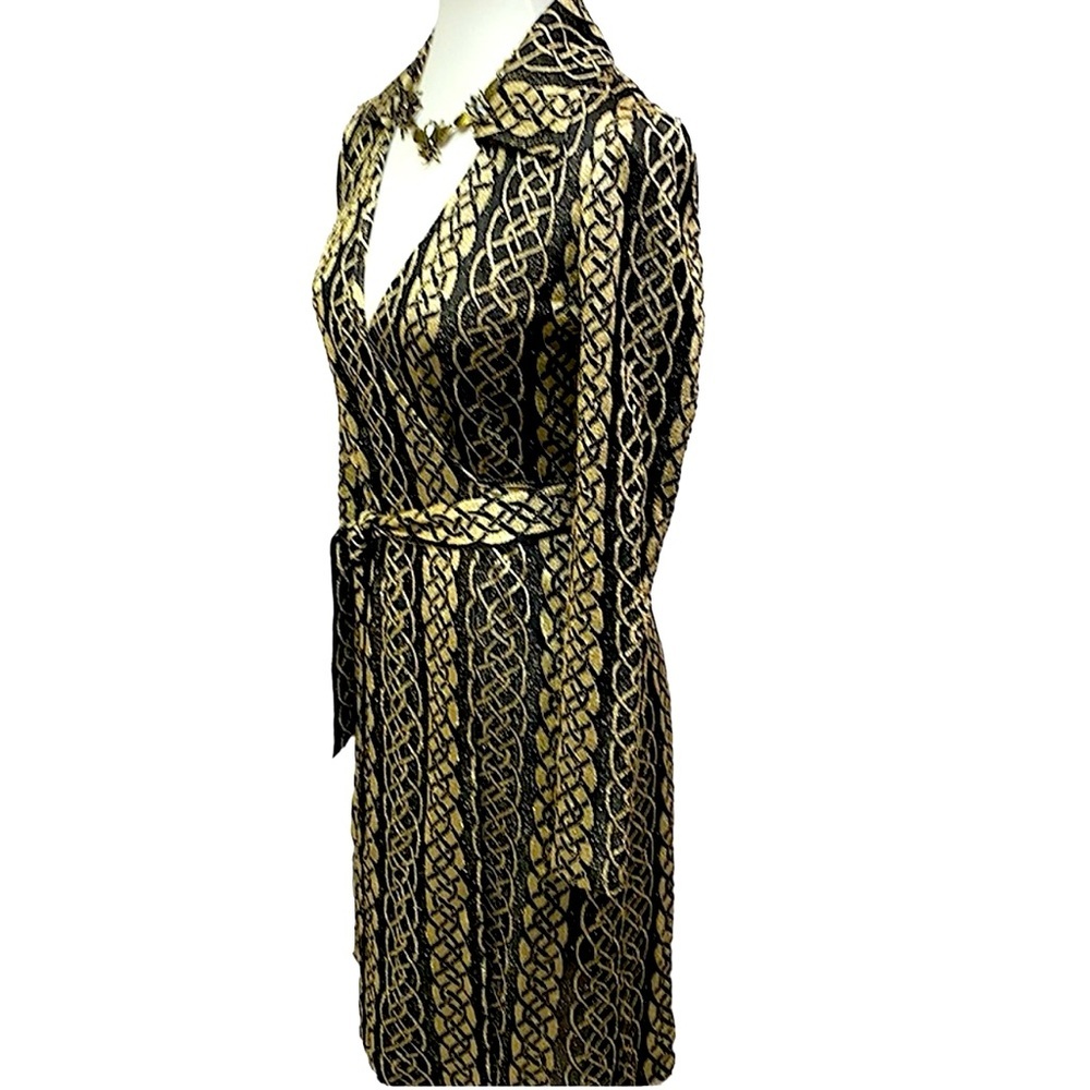 Diane Von Furstenberg Black & Gold Wrap Dress - image 3